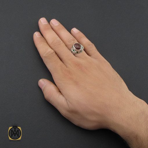 انگشتر عقیق مردانه خوش رنگ رکاب دست ساز - کد 10069 - تصویر 4