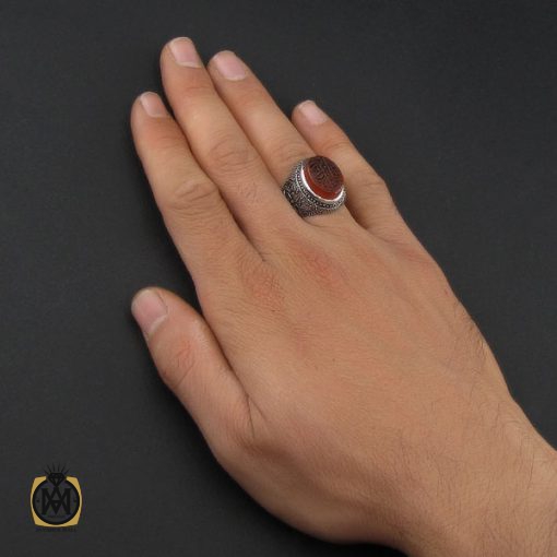 انگشتر عقیق یمن با حکاکی یا فاطمه قلمزنی مردانه - کد 10118 - تصویر 5