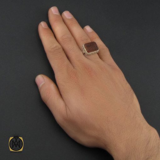 انگشتر عقیق یمن با حکاکی الله و پنج تن طرح صفوی دست ساز مردانه - کد 10128 - تصویر 5