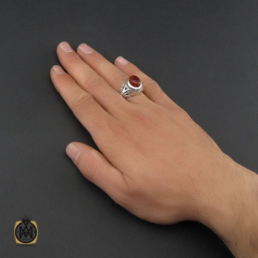 انگشتر عقیق یمن خوش رنگ مردانه دست ساز - کد 10143 - تصویر 5