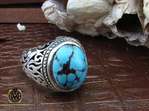 انگشتر فیروزه نیشابوری خوش رنگ مردانه دست ساز - کد 10282 - تصویر 6