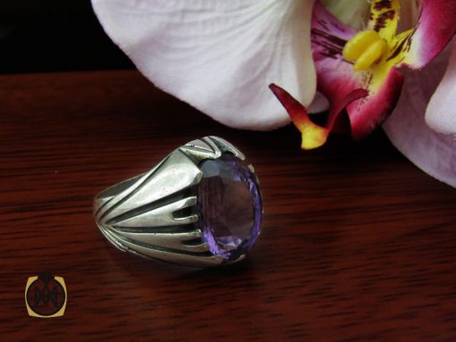 انگشتر آمتیست مردانه خوش رنگ و معدنی - کد 10210 - تصویر 6