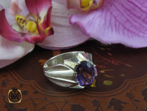 انگشتر آمتیست خوش رنگ مردانه دست ساز - کد 10331 - تصویر 6