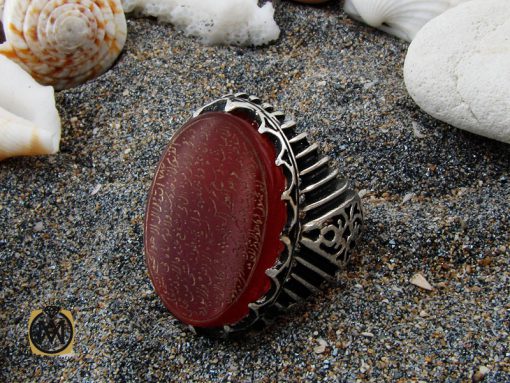 انگشتر عقیق درشت با حکاکی آیت الکرسی مردانه - کد 10340 - تصویر 6