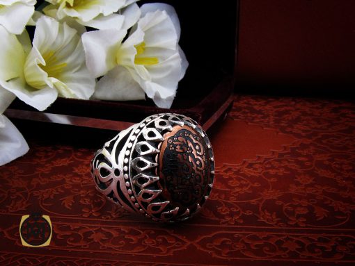 انگشتر حدید با حکاکی قال سید الکونین حسین منی و انا من حسین مردانه - کد 10371 - تصویر 6