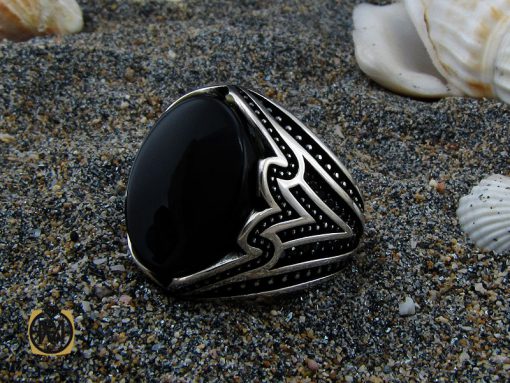 انگشتر عقیق مشکی مردانه - کد 10376 - تصویر 6