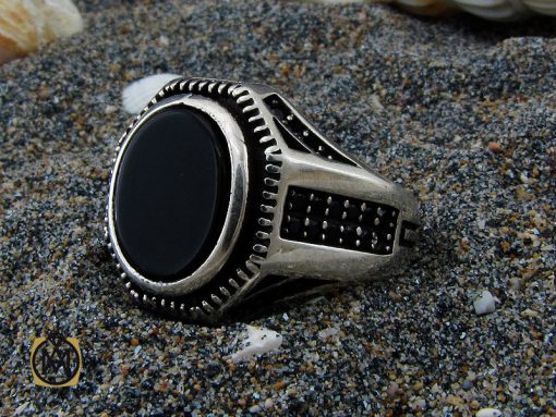 انگشتر عقیق مشکی مردانه - کد 10377 - تصویر 6