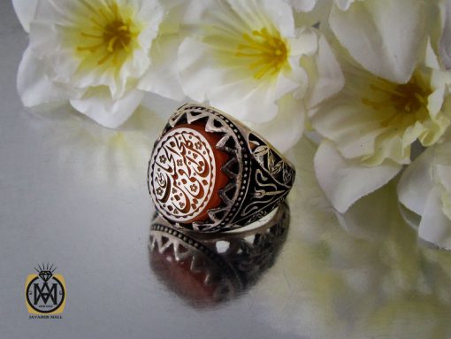 انگشتر عقیق یمن با حکاکی کل خیر فی باب الحسین مردانه - کد 10381 - تصویر 6