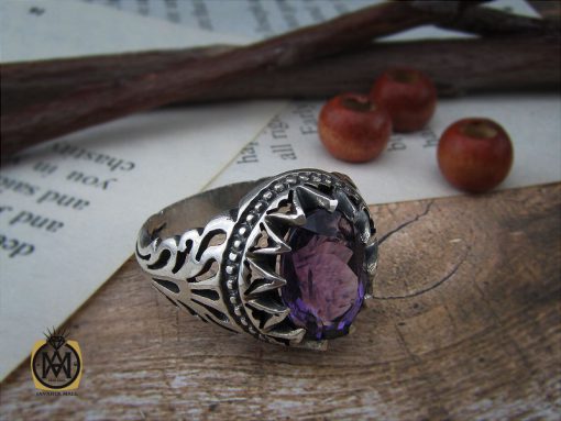 00 انگشتر آمتیست خوش رنگ مردانه - کد 10400 - تصویر 6