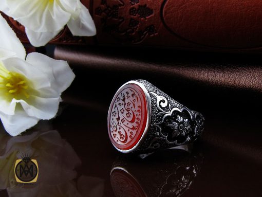 00 انگشتر عقیق یمن با حکاکی نور عینی یا حسین قلم زنی مردانه - کد 10235 - تصویر 6