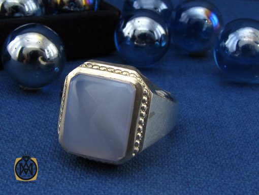 00 انگشتر عقیق کبود یمن مردانه دست ساز - کد 10241 - تصویر 6