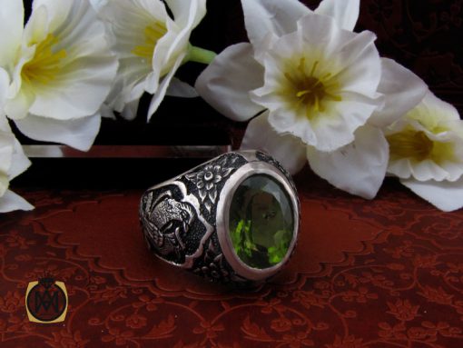 انگشتر فاخر زبرجد مردانه قلمزنی دست ساز- کد 10249 - تصویر 6