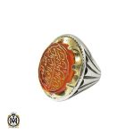 انگشتر عقیق با حکاکی ماشاءالله لا قوه الا بالله ان ترن انا اقل منک مالا و ولدا مردانه - کد 10338