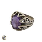 1 انگشتر آمتیست خوش رنگ مردانه - کد 10401