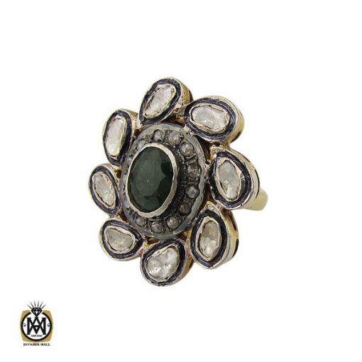 1 انگشتر الماس اصل و زمرد مرغوب طرح آدرینا زنانه - کد 2169 - تصویر 1