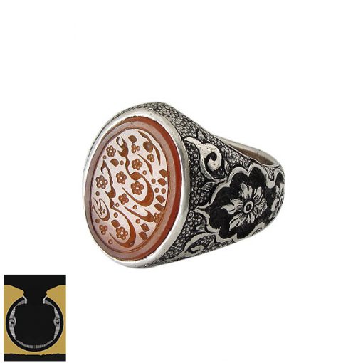 1 انگشتر عقیق یمن با حکاکی نور عینی یا حسین قلم زنی مردانه - کد 10235 - تصویر 1