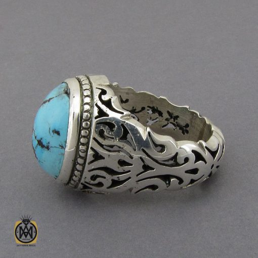 انگشتر فیروزه نیشابوری خوش رنگ مردانه دست ساز - کد 10282 - تصویر 2