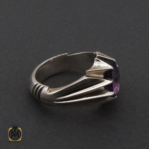 انگشتر آمتیست خوش رنگ مردانه دست ساز - کد 10331 - تصویر 2