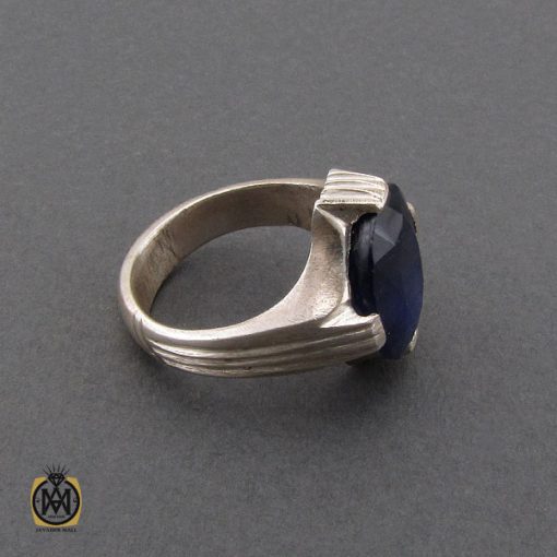 انگشتر یاقوت کبود خوش رنگ مردانه - کد 10333 - تصویر 2