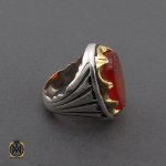 انگشتر عقیق با حکاکی ماشاءالله لا قوه الا بالله ان ترن انا اقل منک مالا و ولدا مردانه - کد 10338 - تصویر 2