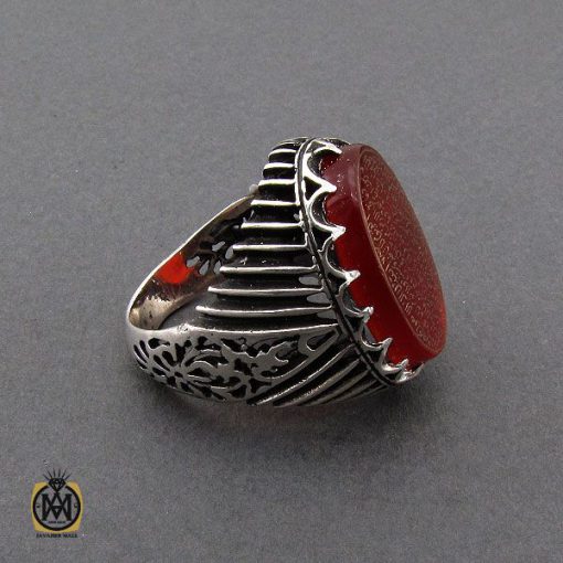 انگشتر عقیق درشت با حکاکی آیت الکرسی مردانه - کد 10340 - تصویر 2