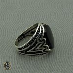 انگشتر عقیق مشکی مردانه - کد 10376 - تصویر 2