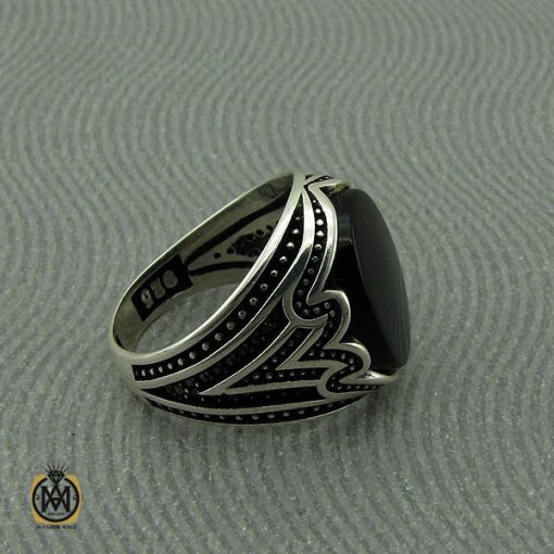 انگشتر عقیق مشکی مردانه - کد 10376 - تصویر 2