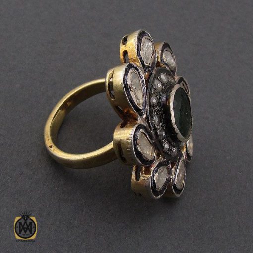 2 انگشتر الماس اصل و زمرد مرغوب طرح آدرینا زنانه - کد 2169 - تصویر 2