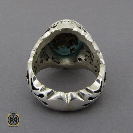 انگشتر فیروزه نیشابوری خوش رنگ مردانه دست ساز - کد 10282 - تصویر 3