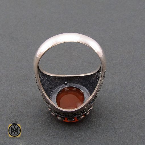 انگشتر عقیق یمن با حکاکی سبحان الحی قیوم مردانه - کد 10216 - تصویر 3