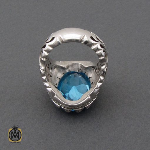 انگشتر توپاز آبی درشت و فاخر مردانه دست ساز - کد 10327 - تصویر 3