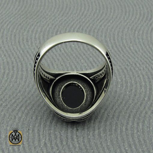 انگشتر عقیق مشکی مردانه - کد 10376 - تصویر 3