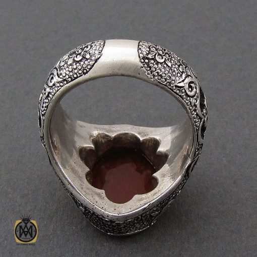 3 انگشتر عقیق یمن با حکاکی نور عینی یا حسین قلم زنی مردانه - کد 10235 - تصویر 3