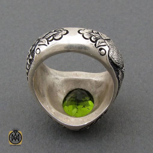 انگشتر فاخر زبرجد مردانه قلمزنی دست ساز- کد 10249 - تصویر 3