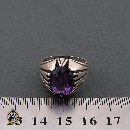 انگشتر آمتیست مردانه خوش رنگ و معدنی - کد 10210 - تصویر 4