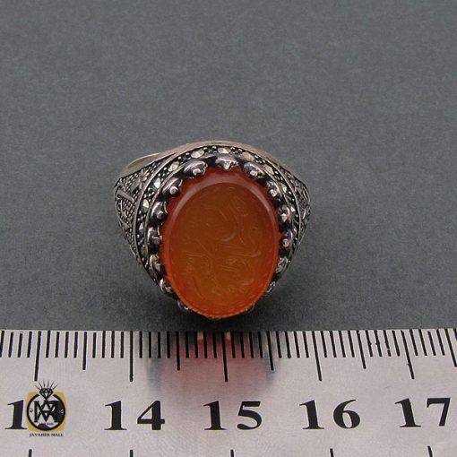 انگشتر عقیق یمن با حکاکی سبحان الحی قیوم مردانه - کد 10216 - تصویر 4
