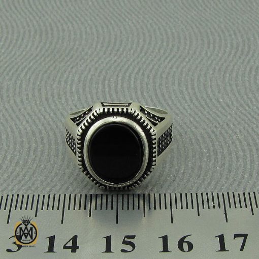 انگشتر عقیق مشکی مردانه - کد 10377 - تصویر 4