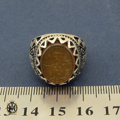 انگشتر عقیق یمن با حکاکی کل خیر فی باب الحسین مردانه - کد 10381 - تصویر 4