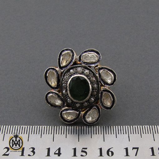 4 انگشتر الماس اصل و زمرد مرغوب طرح آدرینا زنانه - کد 2169 - تصویر 4