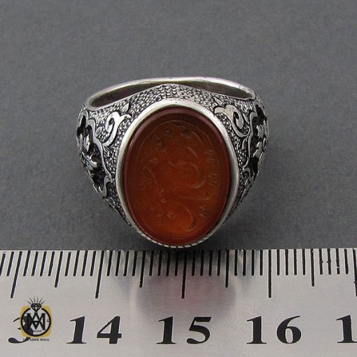 4 انگشتر عقیق یمن با حکاکی نور عینی یا حسین قلم زنی مردانه - کد 10235 - تصویر 4