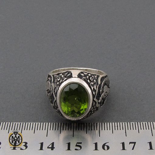 انگشتر فاخر زبرجد مردانه قلمزنی دست ساز- کد 10249 - تصویر 4