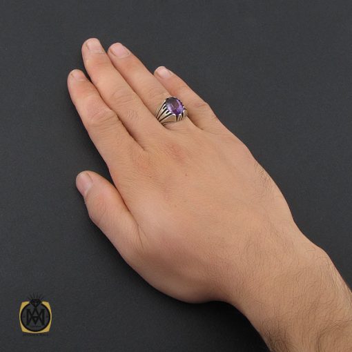 انگشتر آمتیست مردانه خوش رنگ و معدنی - کد 10210 - تصویر 5