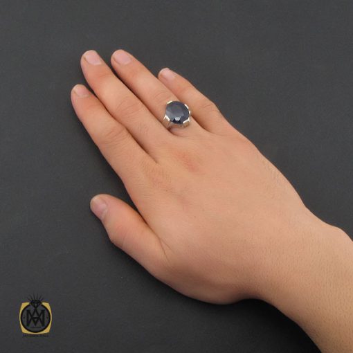 انگشتر یاقوت کبود خوش رنگ مردانه - کد 10333 - تصویر 5