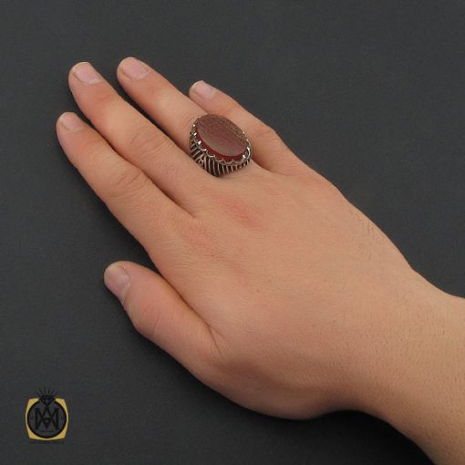 انگشتر عقیق درشت با حکاکی آیت الکرسی مردانه - کد 10340 - تصویر 5