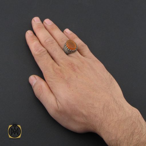 انگشتر عقیق یمن با حکاکی سبحان الحی قیوم مردانه - کد 10216 - تصویر 5