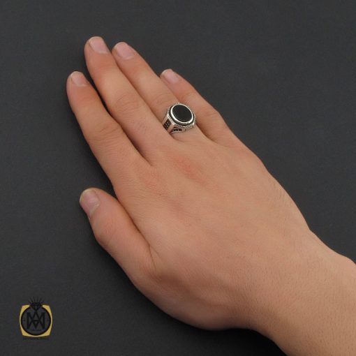 انگشتر عقیق مشکی مردانه - کد 10377 - تصویر 5