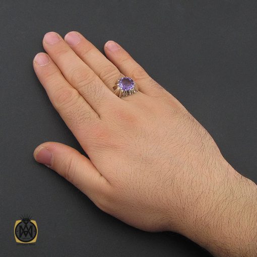 5 انگشتر آمتیست خوش رنگ مردانه هنر دست استاد باقرزاده - کد 10396 - تصویر 6