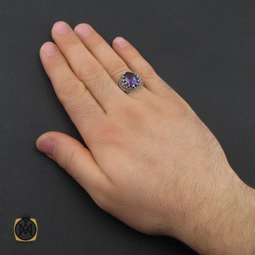5 انگشتر آمتیست خوش رنگ مردانه - کد 10400 - تصویر 5