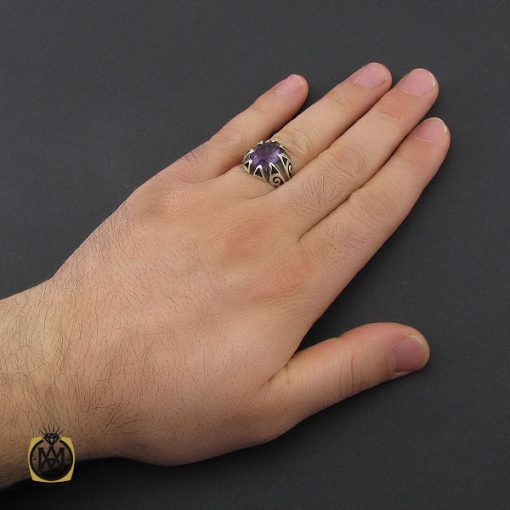 5 انگشتر آمتیست خوش رنگ مردانه - کد 10401 - تصویر 5