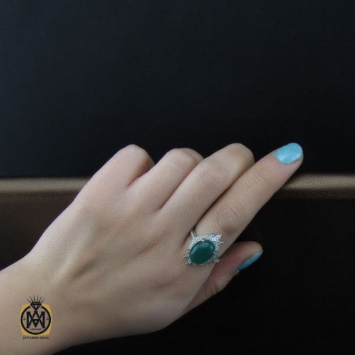 انگشتر عقیق سبز طرح رویا زنانه - کد 2166 - تصویر 5